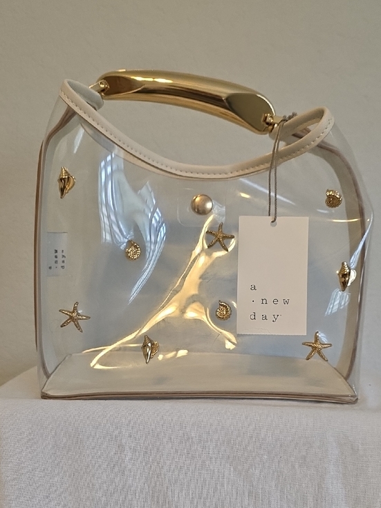 a new day Handbags - a new day Clear Tote with Gold Shell & Star Accents - Creme Trim